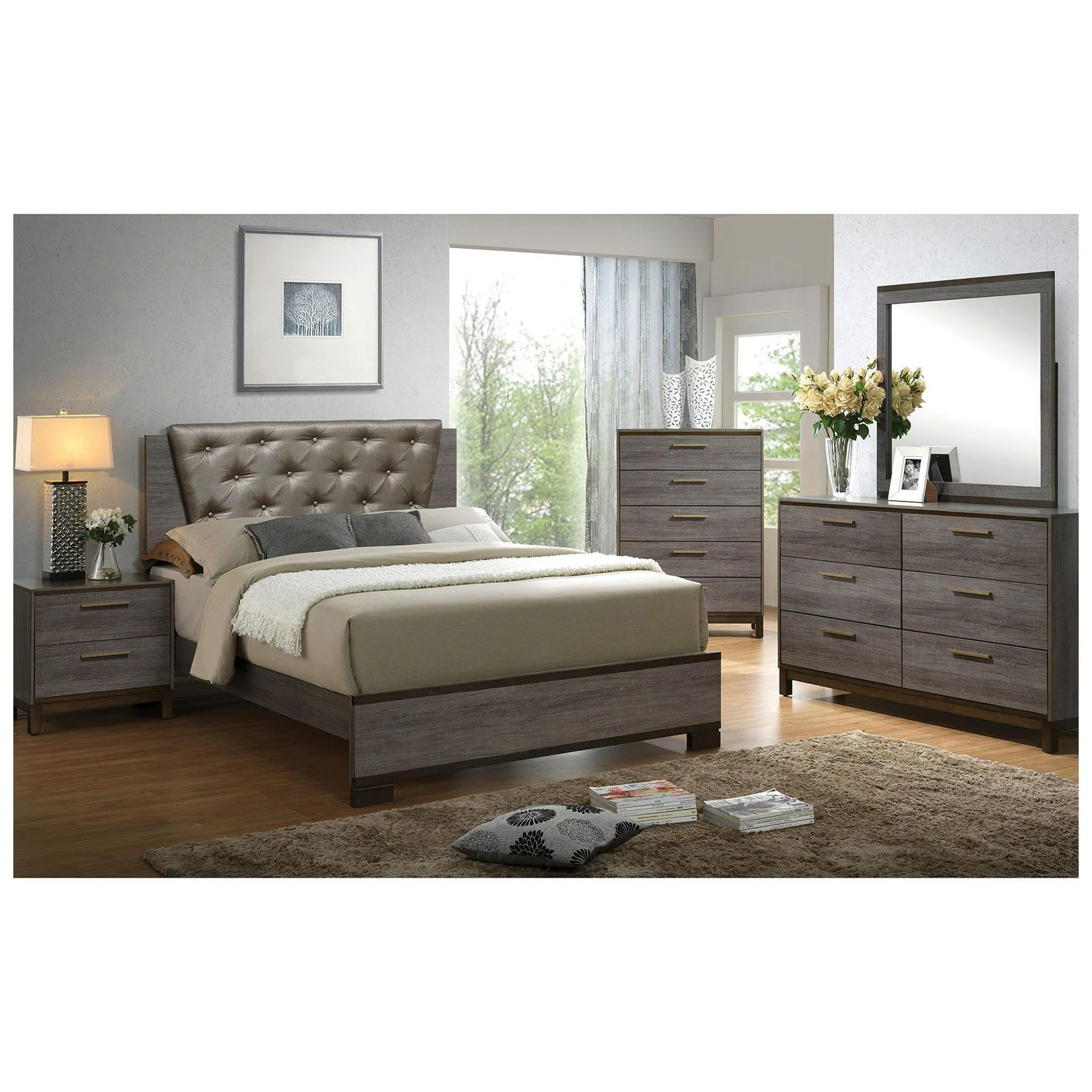 Furniture of America Manvel 5 Pc. Queen Bedroom Set w/ 2NS
