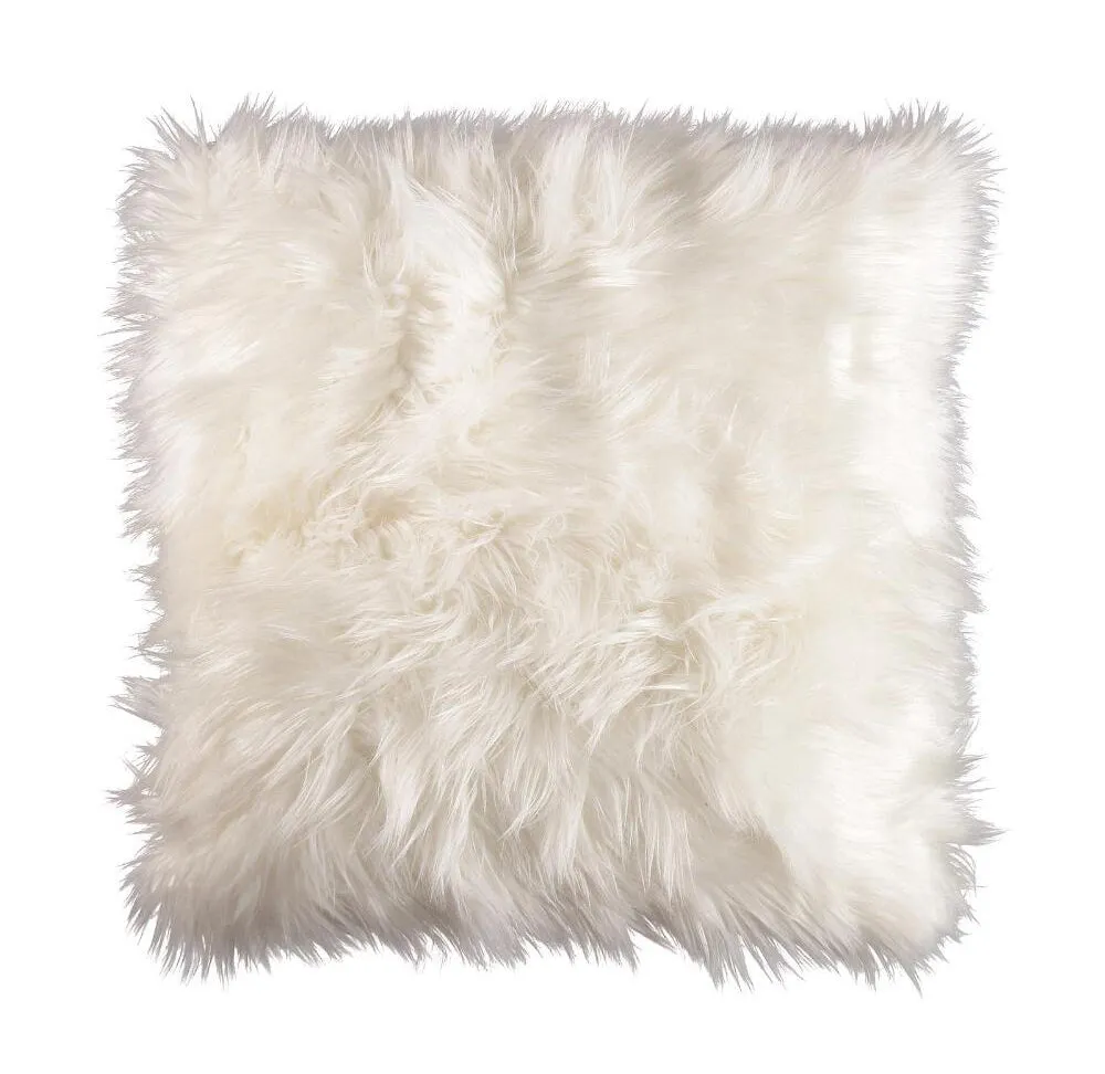 Luxury Decorative Faux Fur Pillow in White (18-in x 18-in)