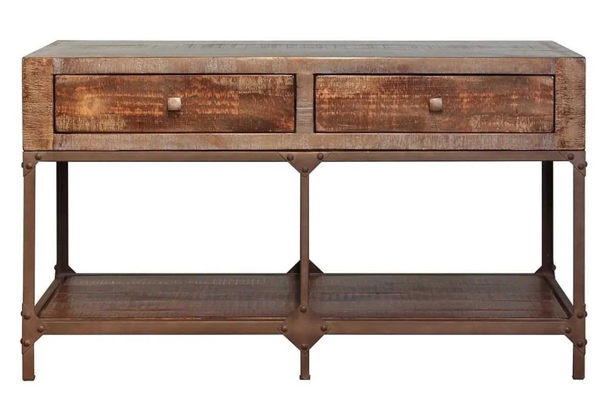 Industrial Sofa Table with 2 Drawers
